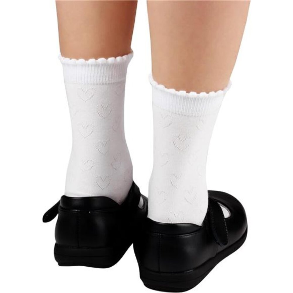Kids White Dressy Textured Short Socks Scallop Top Design‎ 5 Packs for Girls